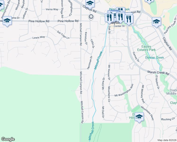 map of restaurants, bars, coffee shops, grocery stores, and more near 5872 Herriman Drive in Clayton