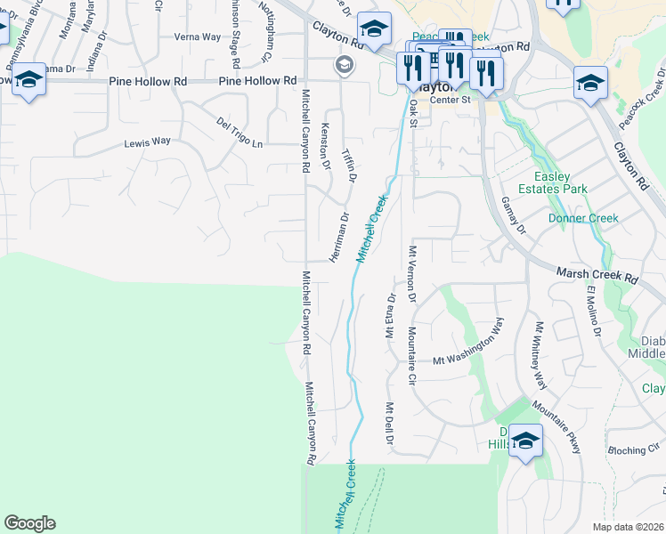 map of restaurants, bars, coffee shops, grocery stores, and more near 5872 Herriman Drive in Clayton
