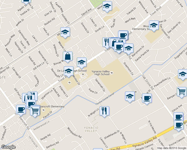 map of restaurants, bars, coffee shops, grocery stores, and more near 919 Savannah Circle in Walnut Creek
