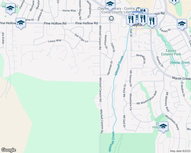 map of restaurants, bars, coffee shops, grocery stores, and more near 9 Herriman Court in Clayton