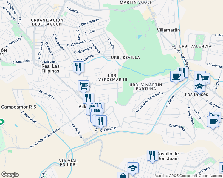 map of restaurants, bars, coffee shops, grocery stores, and more near 5 Calle Pablo Casals in Orihuela