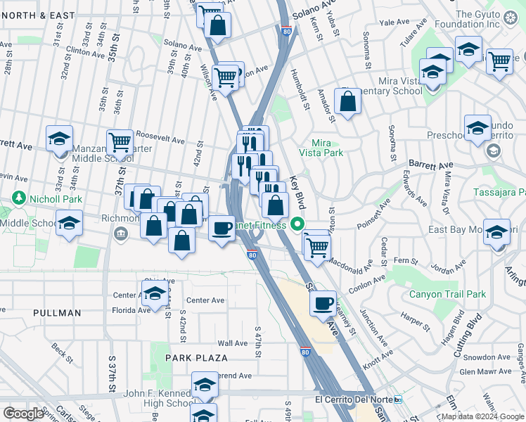 map of restaurants, bars, coffee shops, grocery stores, and more near 418 Wilson Avenue in Richmond