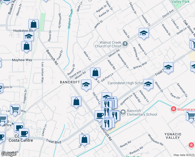 map of restaurants, bars, coffee shops, grocery stores, and more near 1856 Carriage Drive in Walnut Creek