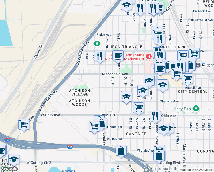 map of restaurants, bars, coffee shops, grocery stores, and more near 203 Bissell Avenue in Richmond