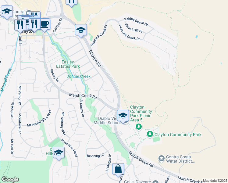 map of restaurants, bars, coffee shops, grocery stores, and more near 832 Savignon Court in Clayton