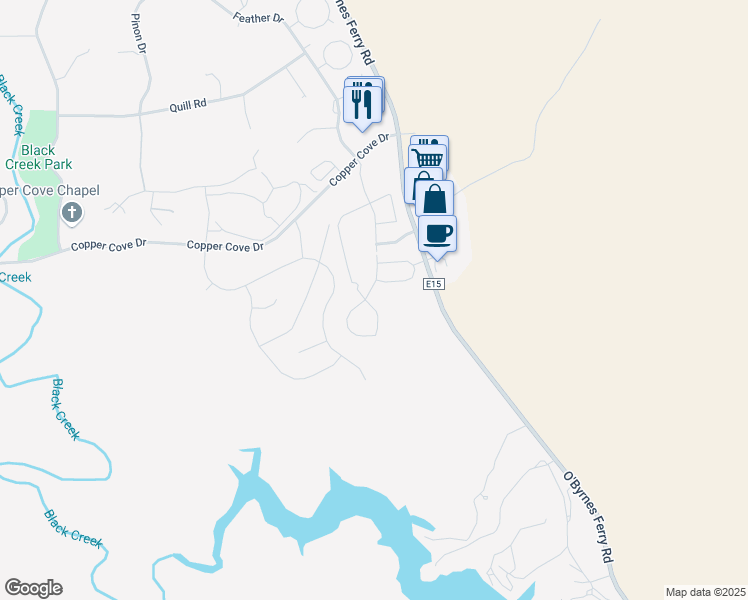 map of restaurants, bars, coffee shops, grocery stores, and more near 399 Copper Crest Drive in Copperopolis
