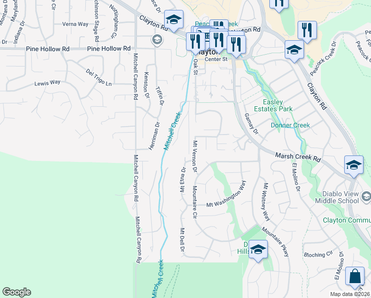 map of restaurants, bars, coffee shops, grocery stores, and more near 944 Douglas Court in Clayton