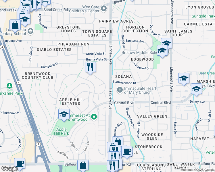 map of restaurants, bars, coffee shops, grocery stores, and more near 630 Garland Way in Brentwood