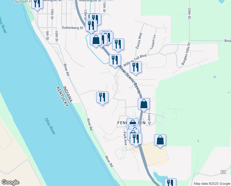 map of restaurants, bars, coffee shops, grocery stores, and more near 235 Orchard Hill Dr in Tell City