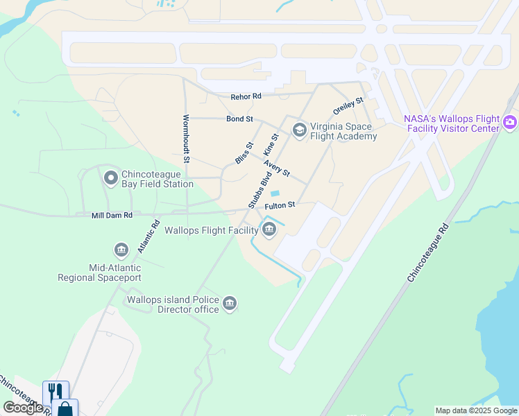 map of restaurants, bars, coffee shops, grocery stores, and more near Fulton Street in Wallops Island