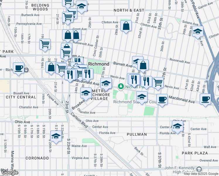 map of restaurants, bars, coffee shops, grocery stores, and more near 2821 Macdonald Avenue in Richmond