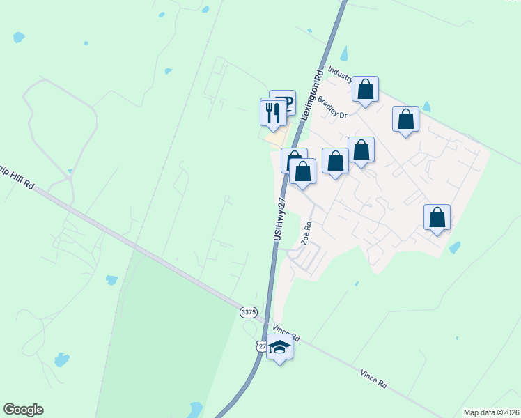 map of restaurants, bars, coffee shops, grocery stores, and more near 3079 Lexington Road in Nicholasville
