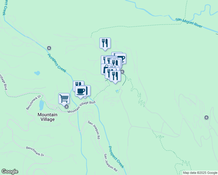 map of restaurants, bars, coffee shops, grocery stores, and more near 112 Lost Creek Lane in Mountain Village