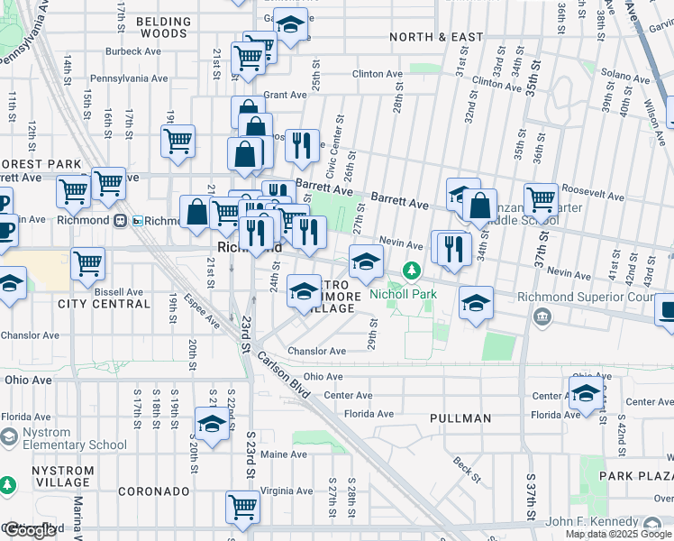 map of restaurants, bars, coffee shops, grocery stores, and more near 2600 Macdonald Avenue in Richmond