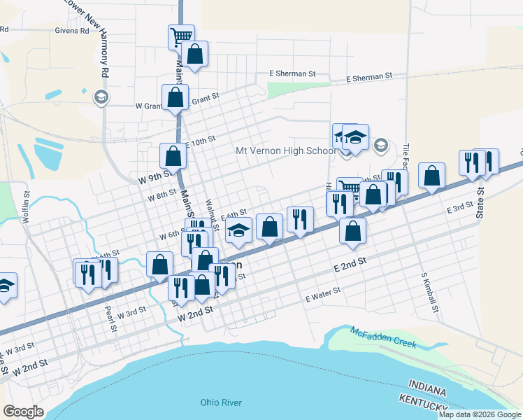 map of restaurants, bars, coffee shops, grocery stores, and more near 400 East 6th Street in Mount Vernon