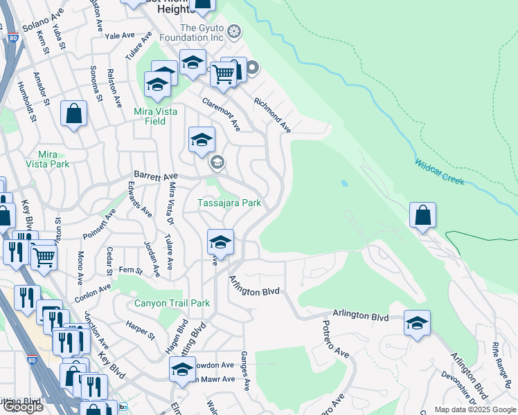 map of restaurants, bars, coffee shops, grocery stores, and more near 2554 Tamalpais Avenue in El Cerrito