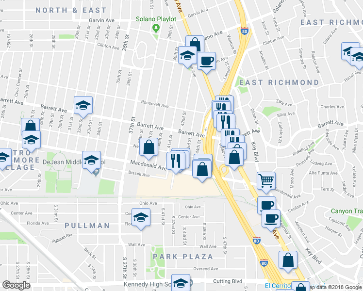 map of restaurants, bars, coffee shops, grocery stores, and more near 428 42nd Street in Richmond