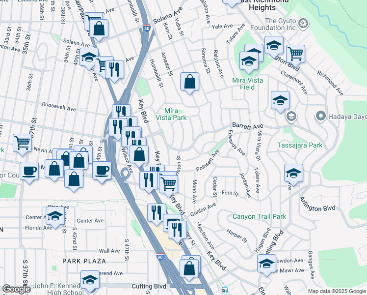 map of restaurants, bars, coffee shops, grocery stores, and more near 434 Carlston Street in Richmond