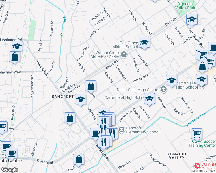 map of restaurants, bars, coffee shops, grocery stores, and more near 2360 Gill Port Lane in Walnut Creek
