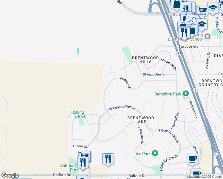 map of restaurants, bars, coffee shops, grocery stores, and more near 730 Hawkstone Court in Brentwood