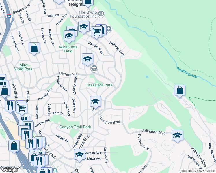 map of restaurants, bars, coffee shops, grocery stores, and more near 2554 Tamalpais Avenue in El Cerrito