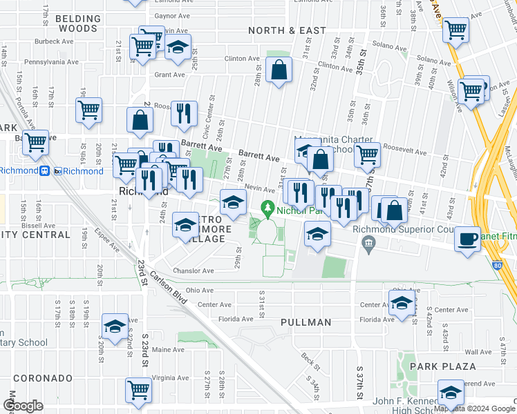 map of restaurants, bars, coffee shops, grocery stores, and more near 2923 Macdonald Avenue in Richmond