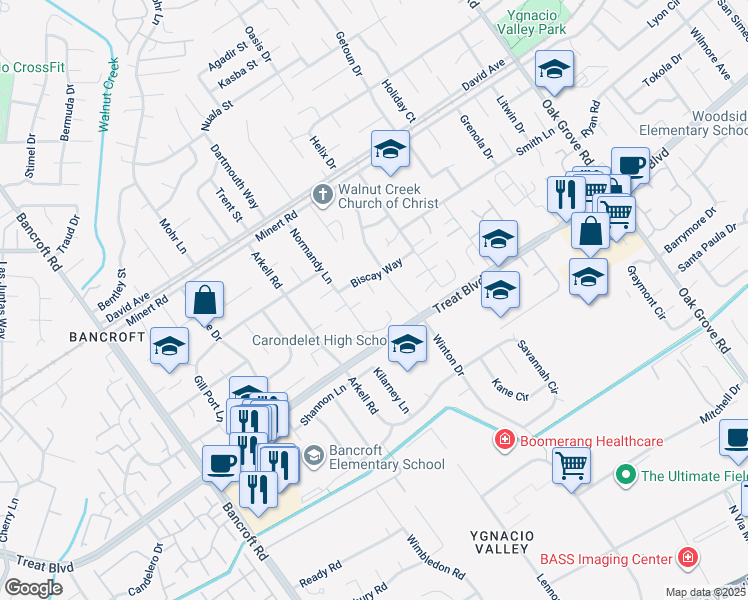 map of restaurants, bars, coffee shops, grocery stores, and more near 1761 Flanders Court in Walnut Creek