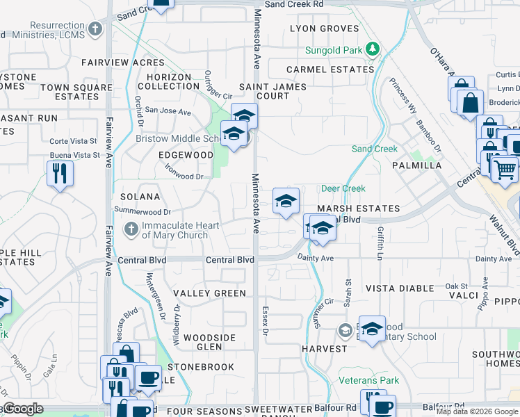 map of restaurants, bars, coffee shops, grocery stores, and more near 970 Doeskin Terrace in Brentwood