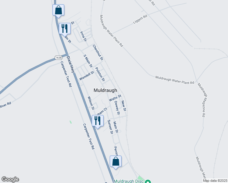map of restaurants, bars, coffee shops, grocery stores, and more near 212 Dresel Circle in Muldraugh