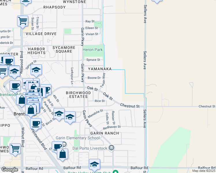 map of restaurants, bars, coffee shops, grocery stores, and more near 773 Crocket Court in Brentwood