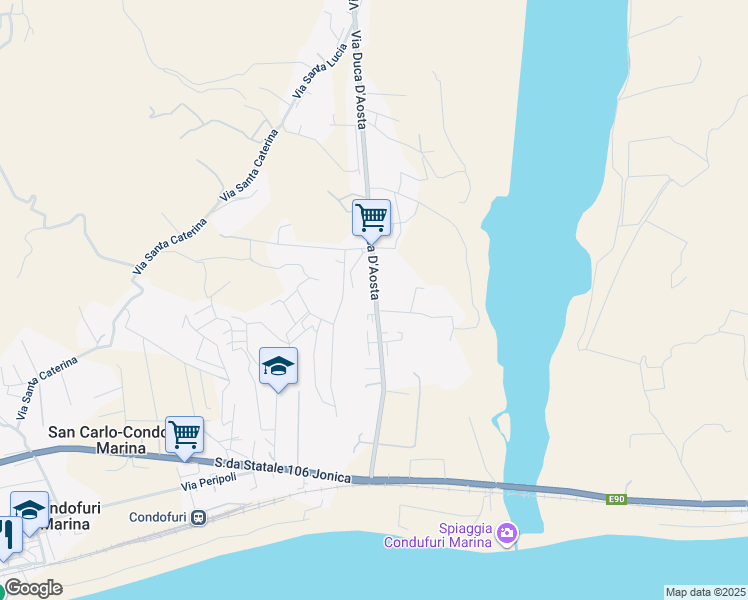 map of restaurants, bars, coffee shops, grocery stores, and more near 61 Via Duca D'Aosta in San Carlo-Condofuri Marina