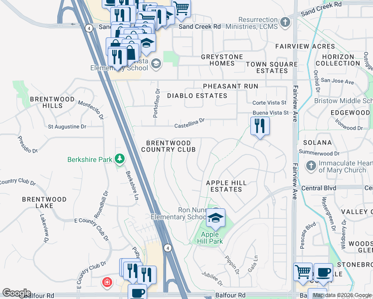 map of restaurants, bars, coffee shops, grocery stores, and more near 669 Red Rome Ln in Brentwood