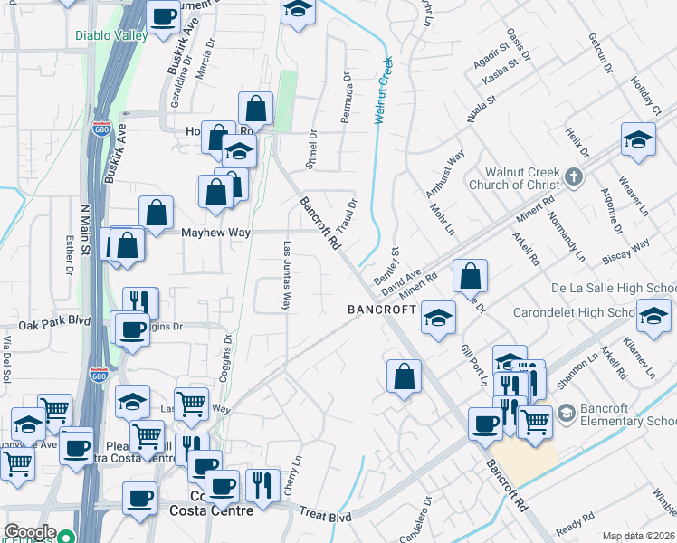 map of restaurants, bars, coffee shops, grocery stores, and more near in Walnut Creek