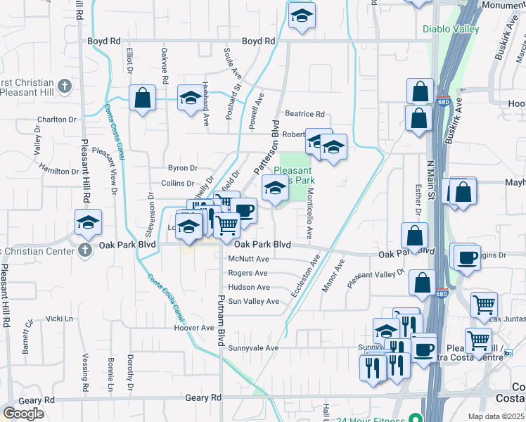 map of restaurants, bars, coffee shops, grocery stores, and more near 91 Santa Barbara Road in Pleasant Hill