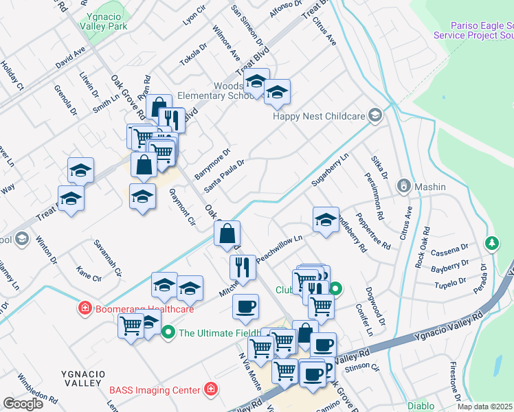 map of restaurants, bars, coffee shops, grocery stores, and more near 738 Mandarin Lane in Walnut Creek