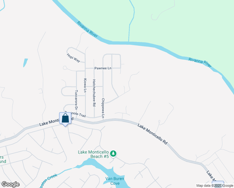 map of restaurants, bars, coffee shops, grocery stores, and more near 3 Arapaho Trail in Lake Monticello