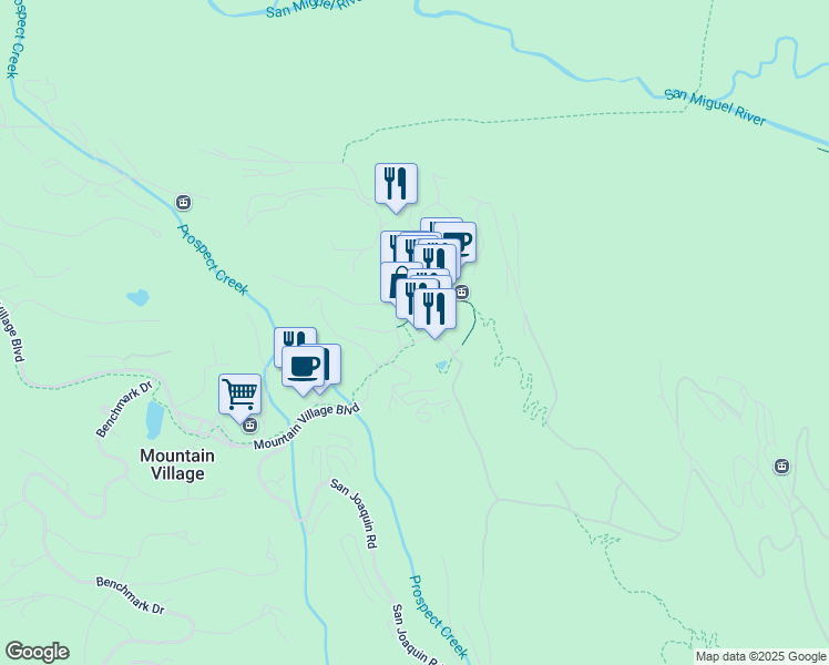 map of restaurants, bars, coffee shops, grocery stores, and more near 112 Lost Creek Lane in Mountain Village