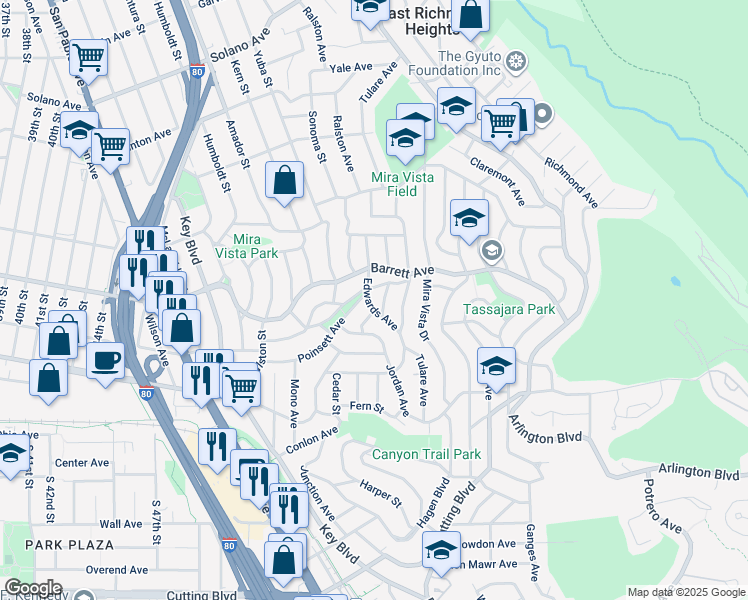 map of restaurants, bars, coffee shops, grocery stores, and more near 2530 Edwards Avenue in El Cerrito