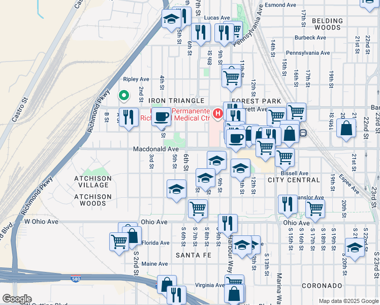 map of restaurants, bars, coffee shops, grocery stores, and more near 278 6th Street in Richmond