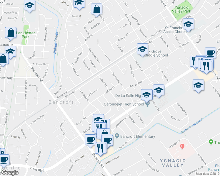 map of restaurants, bars, coffee shops, grocery stores, and more near 2414 Gill Port Lane in Walnut Creek