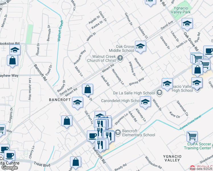 map of restaurants, bars, coffee shops, grocery stores, and more near 2360 Gill Port Lane in Walnut Creek