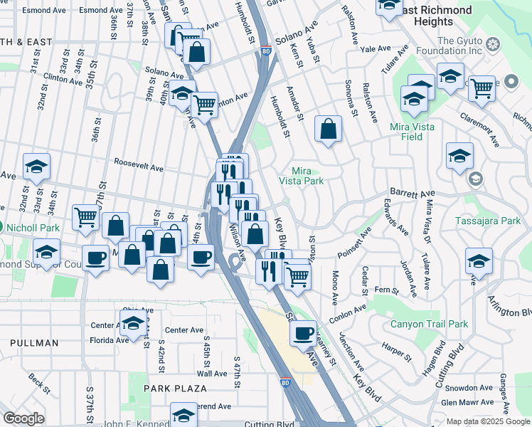 map of restaurants, bars, coffee shops, grocery stores, and more near 464 McLaughlin Street in Richmond