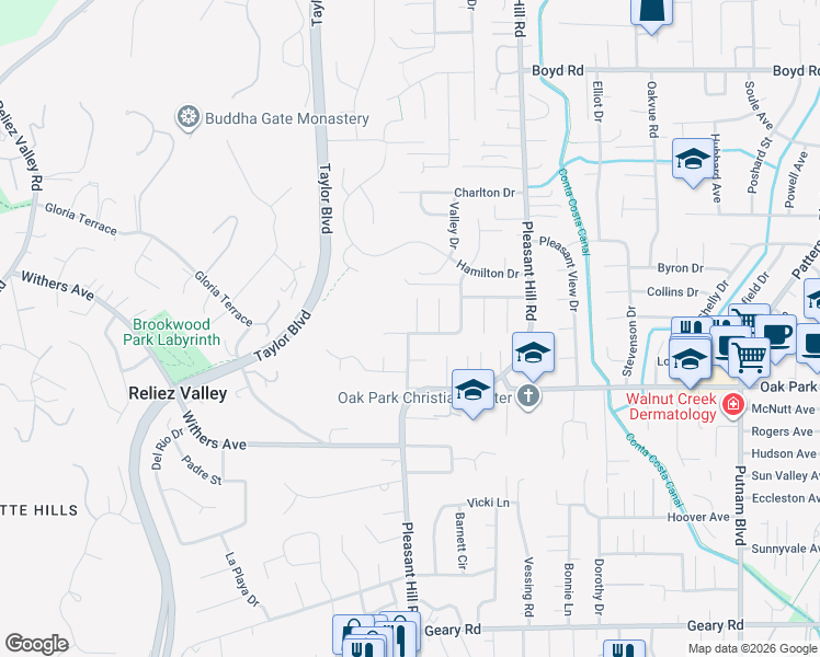 map of restaurants, bars, coffee shops, grocery stores, and more near 848 Cumberland Drive in Pleasant Hill