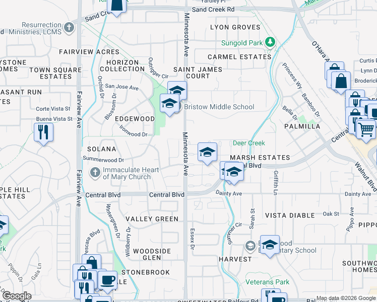 map of restaurants, bars, coffee shops, grocery stores, and more near 975 Doeskin Terrace in Brentwood