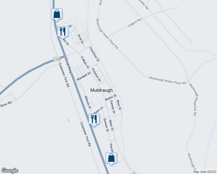 map of restaurants, bars, coffee shops, grocery stores, and more near 212 Dresel Circle in Muldraugh