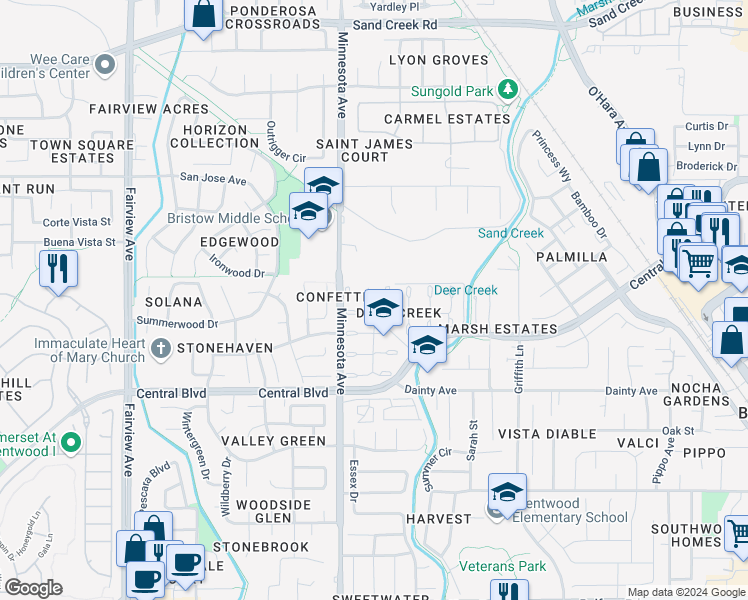 map of restaurants, bars, coffee shops, grocery stores, and more near 730 Forest View Common in Brentwood