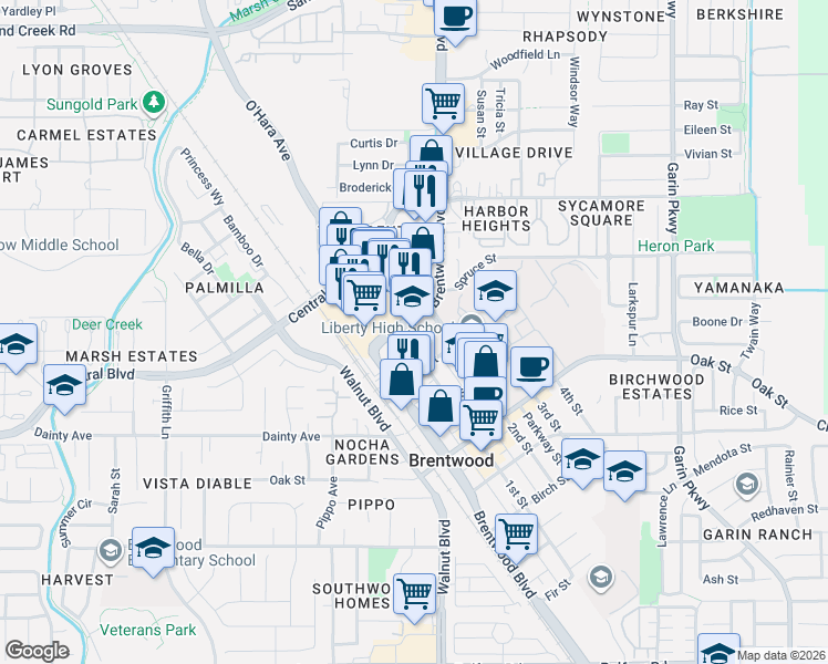 map of restaurants, bars, coffee shops, grocery stores, and more near 929 2nd Street in Brentwood