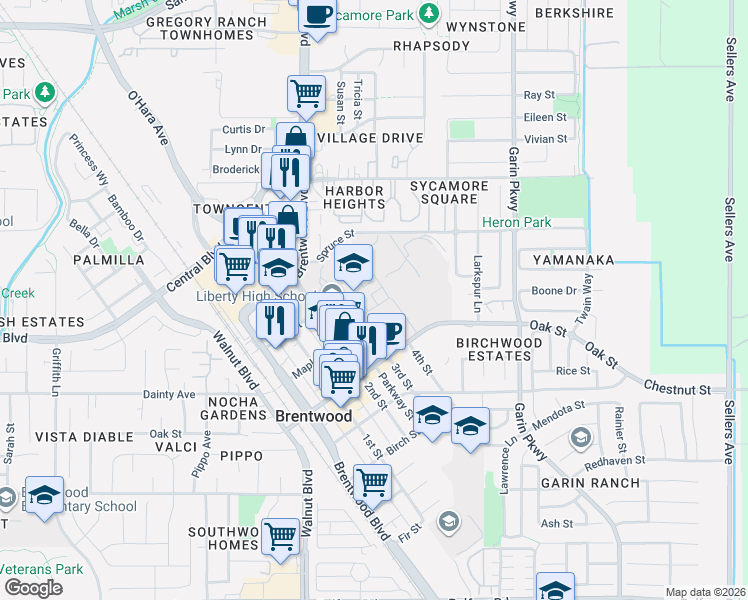 map of restaurants, bars, coffee shops, grocery stores, and more near 850 2nd Street in Brentwood