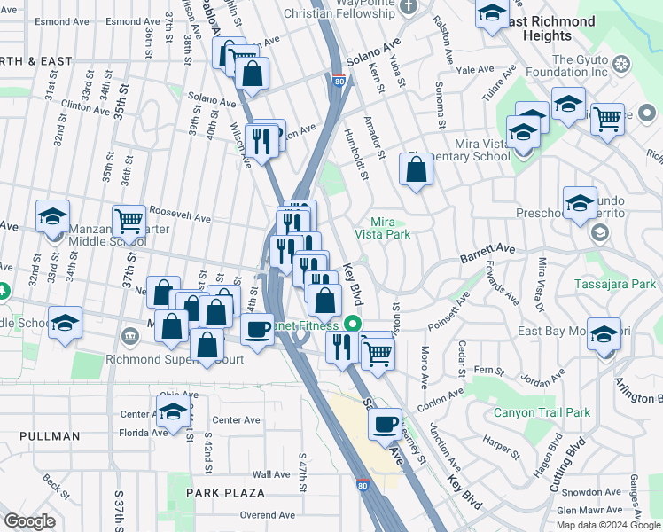 map of restaurants, bars, coffee shops, grocery stores, and more near 508 McLaughlin Street in Richmond