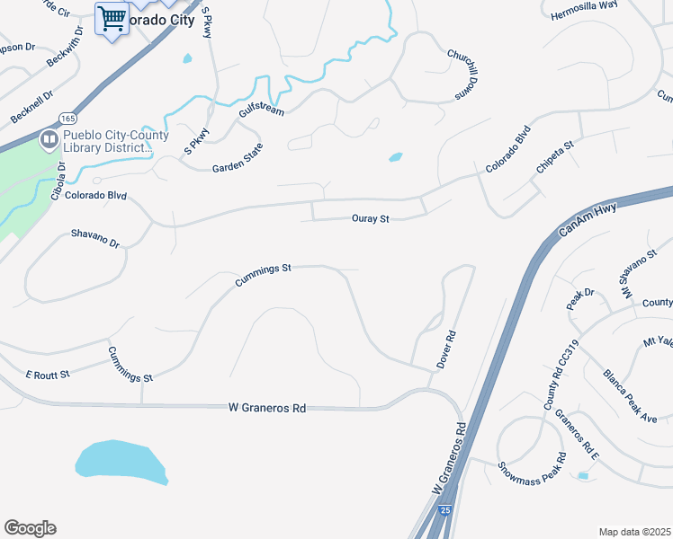 map of restaurants, bars, coffee shops, grocery stores, and more near 4591 Cummings Street in Pueblo